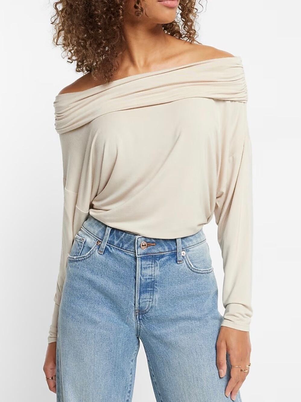 NWT Express Off The Shoulder Dolman Sleeve
Ruched Overlay Top